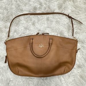 Tory Burch Ivy Slouchy Leather Satchel Bag Large Camel Purse Handbag